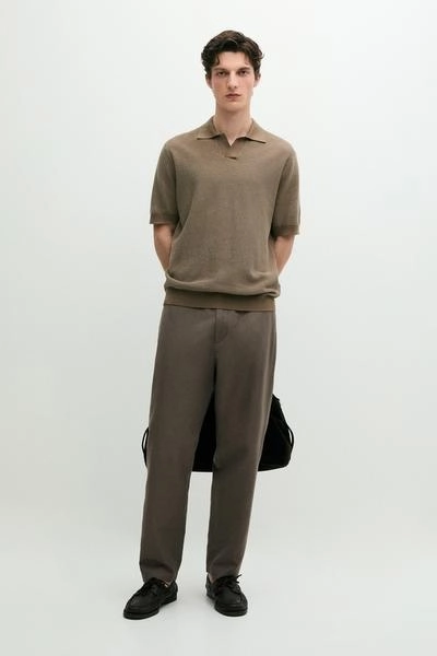 Поло-свитер с воротником-стойкой из текстурированного хлопкового трикотажа- Заказать в России