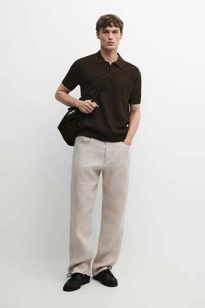 Поло свитер с воротником из 100% хлопка в рубчик- Заказать в России