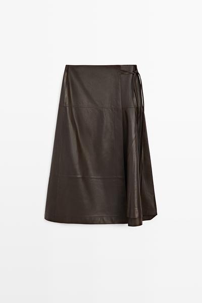 Massimo Dutti Юбка-миди из овечьей кожи с завязкой купить с доставкой.