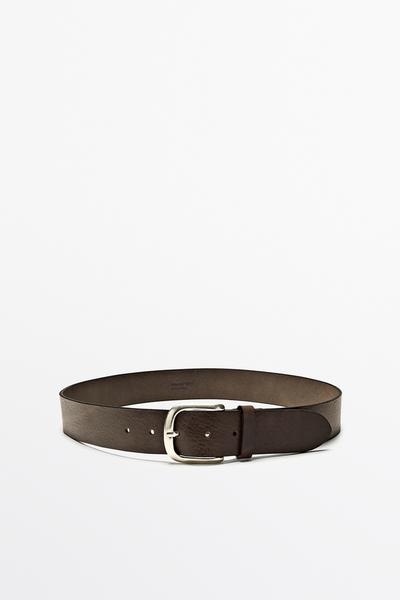 Massimo Dutti Кожанный ремень с изогнутой пряжкой из нубука