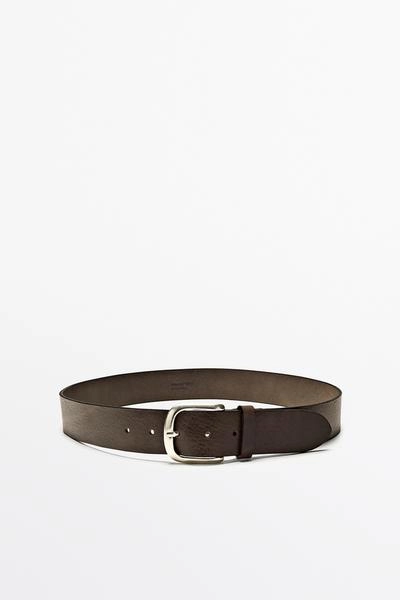 Massimo Dutti Кожанный ремень с изогнутой пряжкой из нубука