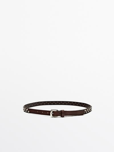 Massimo Dutti Кожанный ремень из нубука с деталями в виде заклепок