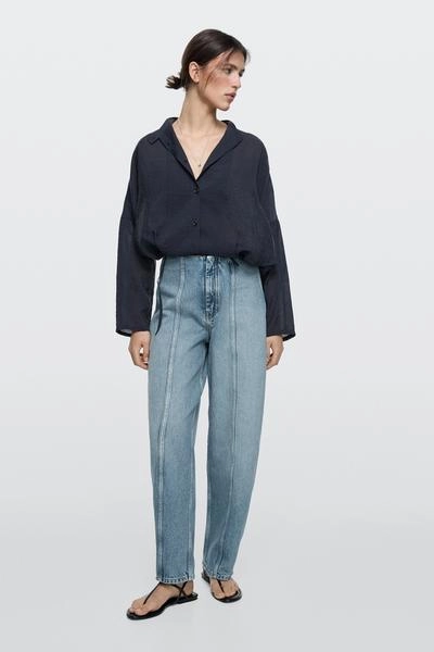 Massimo Dutti Джинсы широкие силуэта BARREL с деталями швов