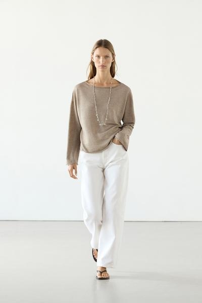 Massimo Dutti Пуловер с лодочкой из льна