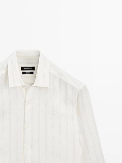 Рубашка в полоску из 100% льна с классическим кроем