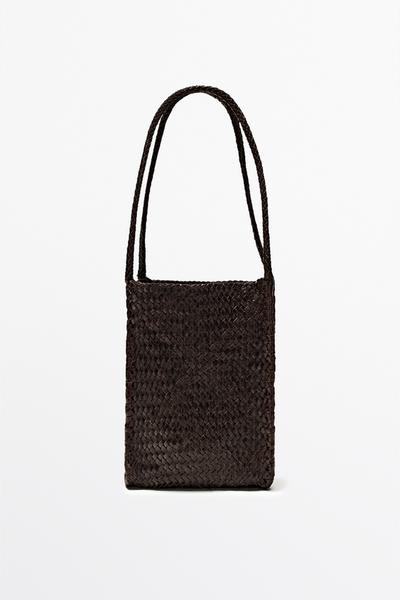 Massimo Dutti Кожаная вязаная сумка ведро купить с доставкой.