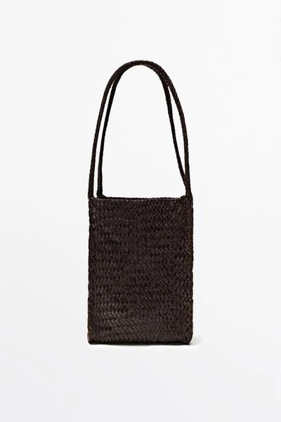 Massimo Dutti Кожаная вязаная сумка ведро