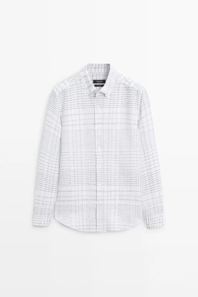 Рубашка из 100% льна с деталями в клетку- Заказать в России