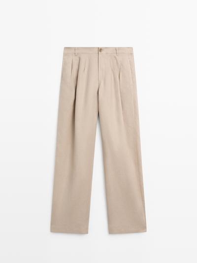 Massimo Dutti Широкие льняные брюки со складками - STUDIO