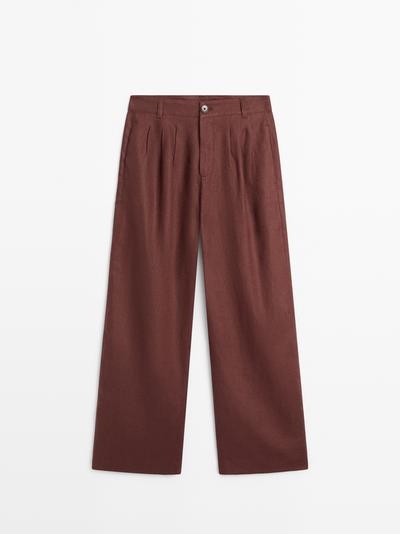 Massimo Dutti Широкие льняные брюки со складками - STUDIO
