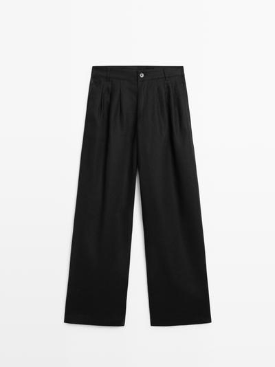 Massimo Dutti Широкие льняные брюки с защипами - STUDIO