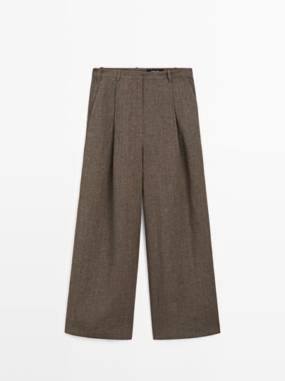 Massimo Dutti Льняные меланжевые защипанные брюки