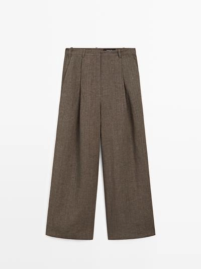 Льняные меланжевые защипанные брюки- Заказать в России