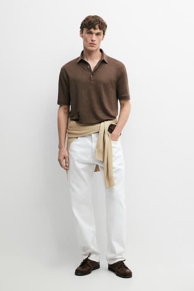 Massimo Dutti Поло из 100% льна с коротким рукавом