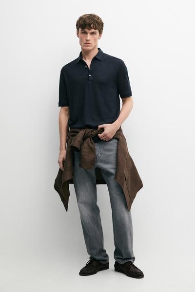 Massimo Dutti Поло из 100% льна с коротким рукавом