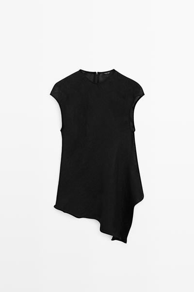 Massimo Dutti Топ из льна с ассиметричным подолом купить с доставкой.