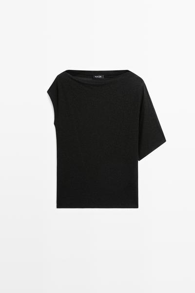 Massimo Dutti Легкая асимметричная металлизированная футболка