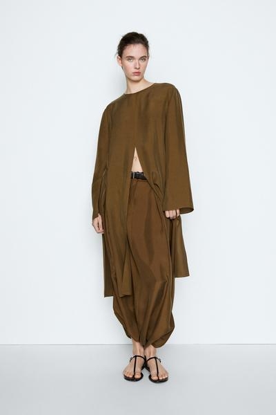 Massimo Dutti Длинный топ с разрезом 100% шелк - STUDIO