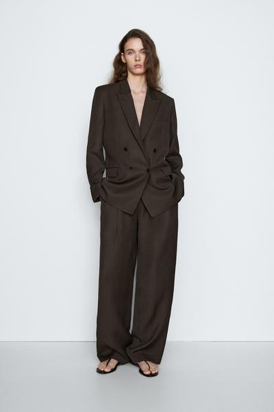 Massimo Dutti Льняной блейзер с перекрестным застежкой - STUDIO