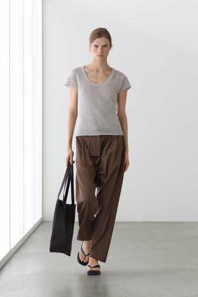 Massimo Dutti Трикотажный свитер с коротким рукавом и деталями из нитей