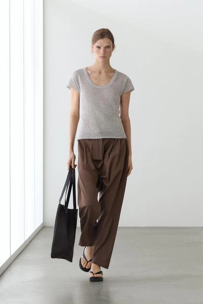 Massimo Dutti Трикотажный свитер с коротким рукавом и деталями из нитей