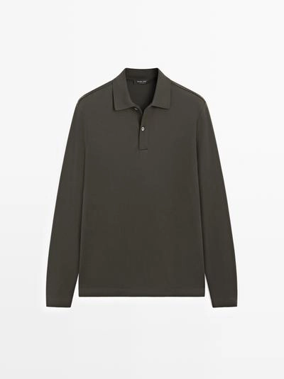 Поло с длинным рукавом и деталями из ребристого материала- Заказать в России