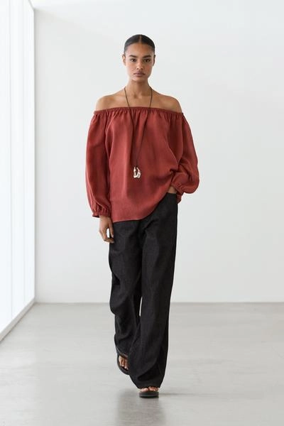 Massimo Dutti Блузка с лодочным вырезом из легкого материала