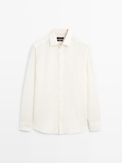 Massimo Dutti Рубашка из 100% льна с прекрасной полосатой отделкой