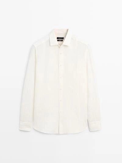 Рубашка из 100% льна с прекрасной полосатой отделкой- Заказать в России