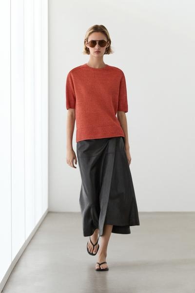 Massimo Dutti Пуловер с короткими рукавами из льняной пряжи купить с доставкой.