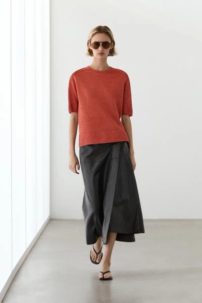 Пуловер с короткими рукавами из льняной пряжи- Заказать в России