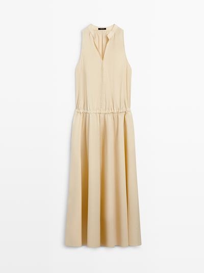 Massimo Dutti Платье миди из 100% хлопка с эластичным поясом