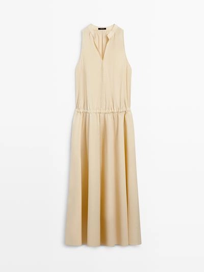 Платье миди из 100% хлопка с эластичным поясом