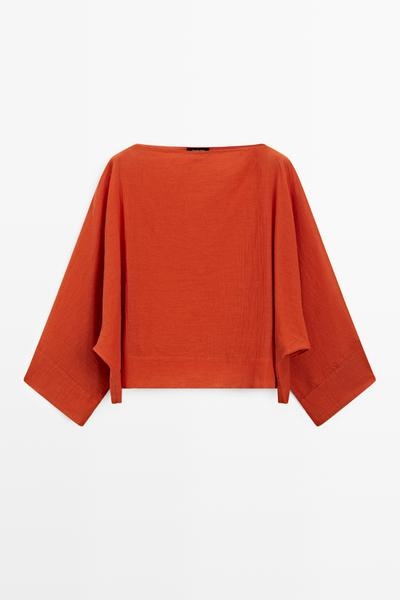 Massimo Dutti Рубашка из мягкого 100% хлопка с объемными рукавами