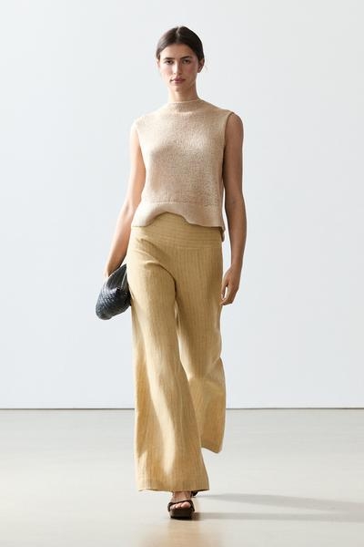 Massimo Dutti Брюки из льна с расширяющимся кроем и полосатыми деталями