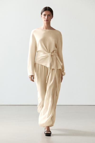 Massimo Dutti Брюки саруэль из льна свободного кроя купить с доставкой.