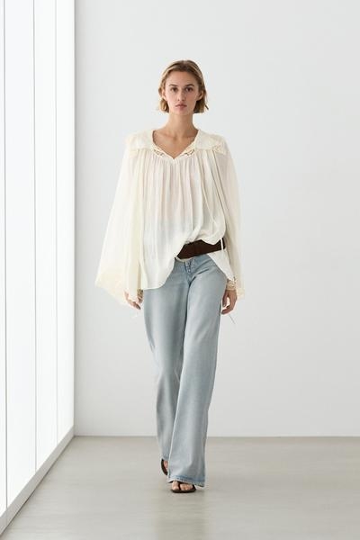 Massimo Dutti Вышитая блузка в полупрозрачной ткани