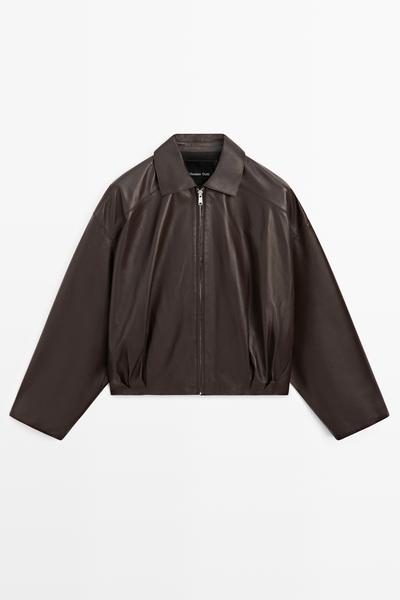 Massimo Dutti Куртка из мягкой кожи с плиссировкой
