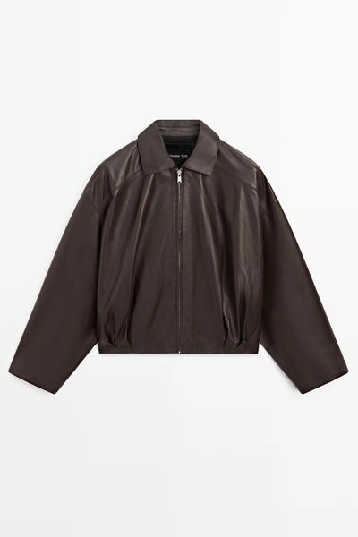 Куртка из мягкой кожи с плиссировкой- Заказать в России