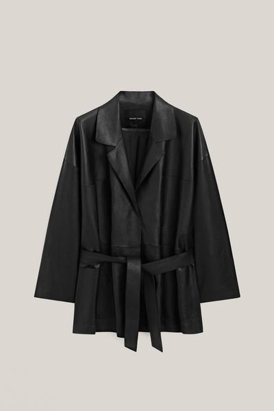 Massimo Dutti Длинная куртка из натуральной кожи нубук с поясом - лимитированная коллекция