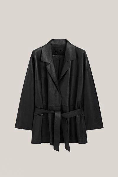 Длинная куртка из натуральной кожи нубук с поясом - лимитированная коллекция