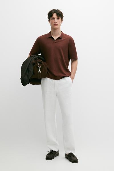 Massimo Dutti Поло свитер с V-образным вырезом из льна