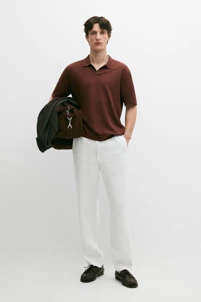 Поло свитер с v-образным вырезом из льна- Заказать в России