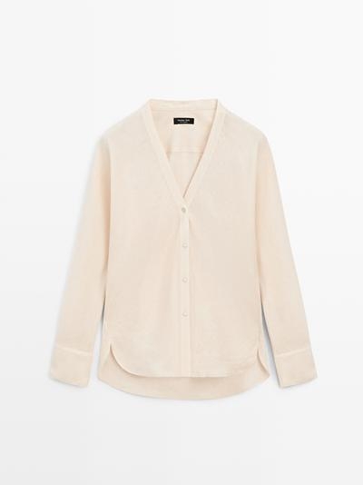 Massimo Dutti Рубашка из 100% льна с V-образным вырезом