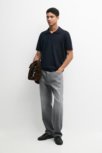 Massimo Dutti Поло-свитер из хлопково-леночной смеси с V-образным вырезом