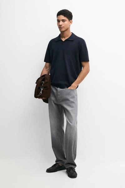 Поло-свитер из хлопково-леночной смеси с v-образным вырезом- Заказать в России