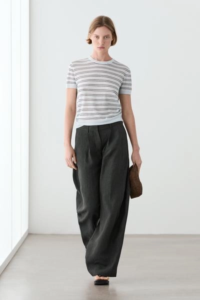 Свитер с коротким рукавом с полосатыми деталями- Заказать в России