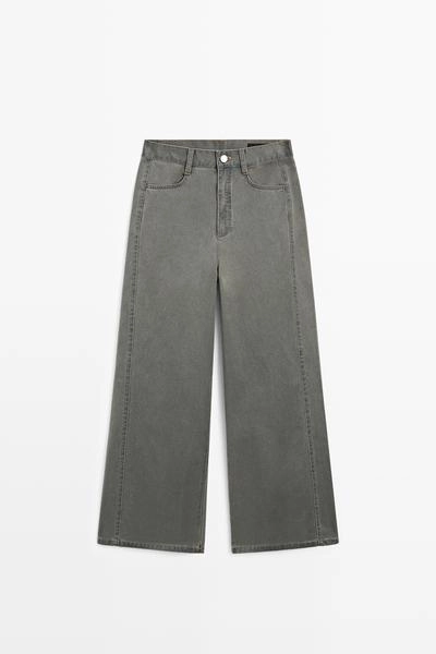 Джинсы с широкими штанинами из хлопка с деталями из денима- Заказать в России