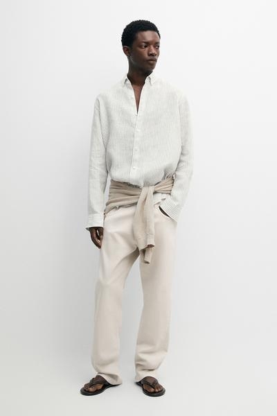 Massimo Dutti Рубашка из 100% льна с пинстрайпами купить с доставкой.