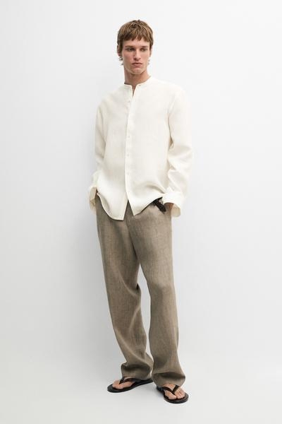 Massimo Dutti Рубашка с воротником стойка из 100% льна купить с доставкой.